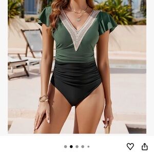 NWOT Green and Black V-Neck Swimsuit